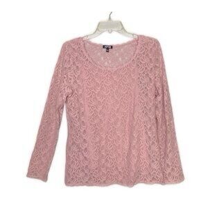 Apt. 9 Lace Long Sleeve Blouse - Soft Pink